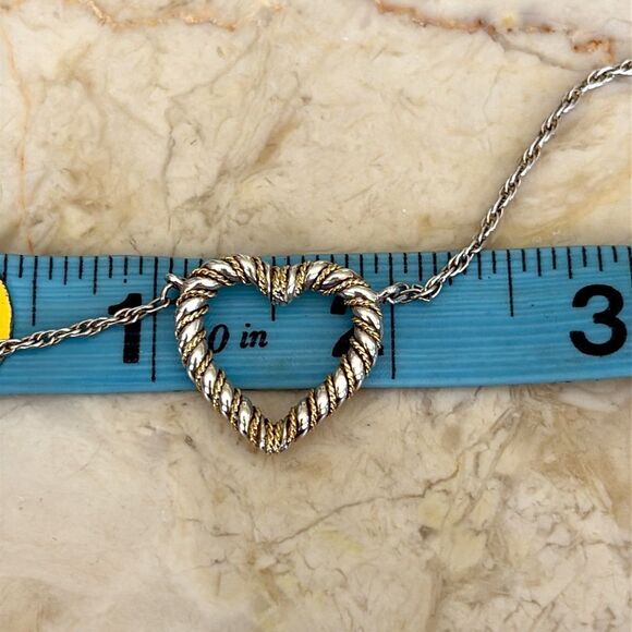 Tiffany & Co 18K Gold & 925 Sterling Silver Twisted Rope Open Heart Necklace 20” - Picture 13 of 13